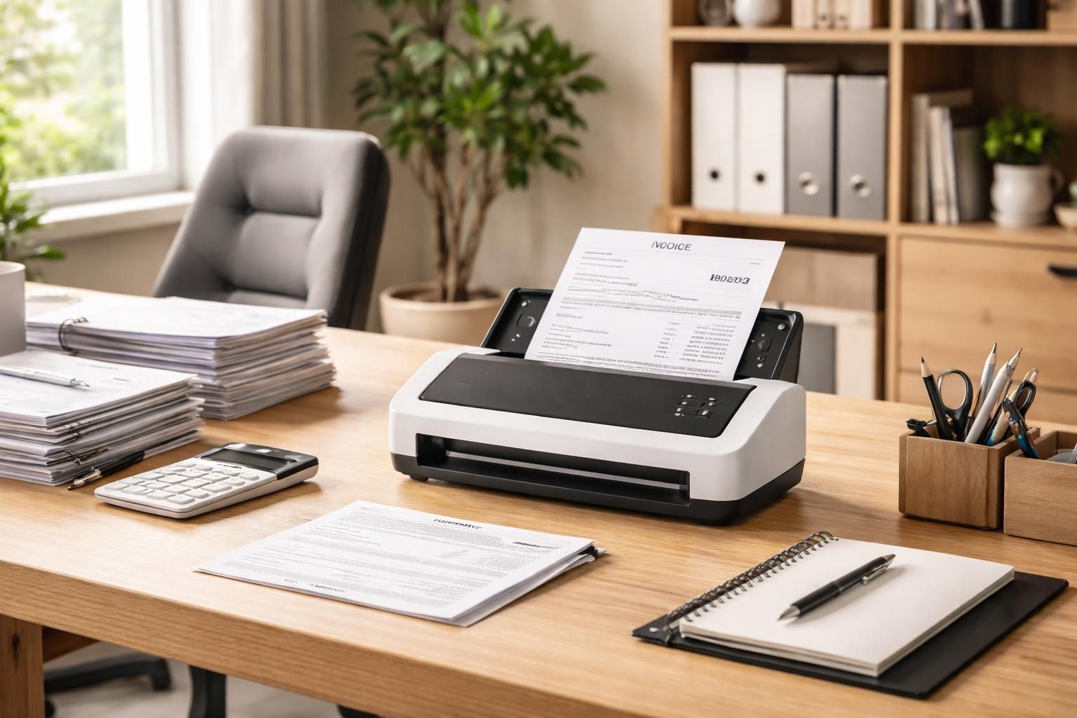 optimisez votre bureau à domicile avec un scanner rapide, idéal pour numériser factures et paperasse en un clin d'œil.
