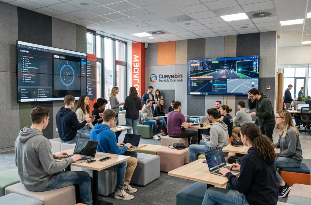 Étudiants et professionnels en cybersécurité au Campus Cyber Hauts-de-France Lille Métropole lors d'une session de formation sur les cybermenaces