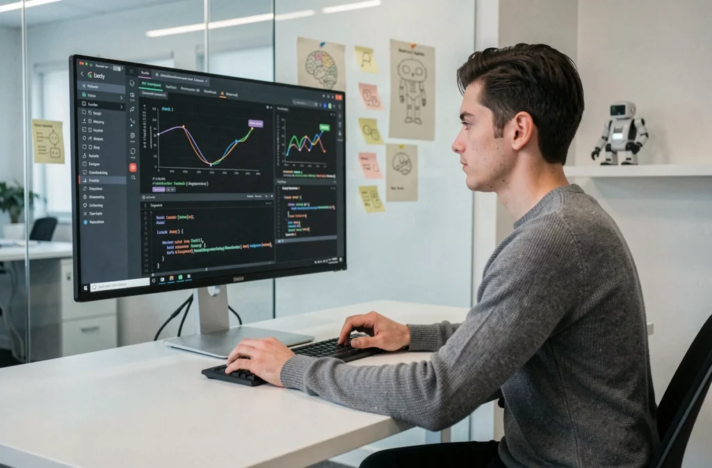Développeur en intelligence artificielle chez Nymphar AI travaillant sur un modèle de machine learning