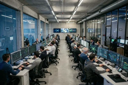 Centre opérationnel de cybersécurité dans le Nord avec des analystes travaillant sur des écrans de surveillance de réseaux